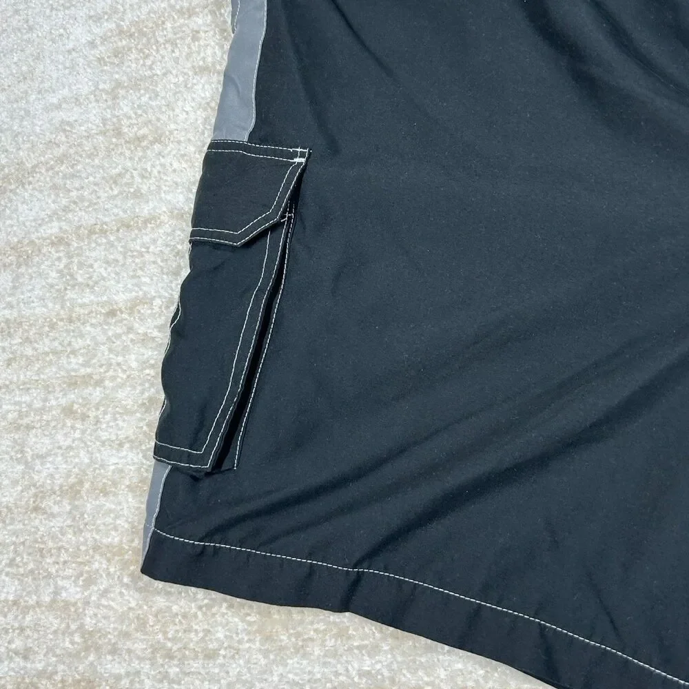True Nation Swim Trunks Men XL Black Mesh Lined Drawstring Cargo Elastic Waist